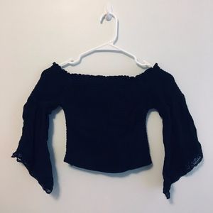 Black Hollister Mid Sleeve Crop Top